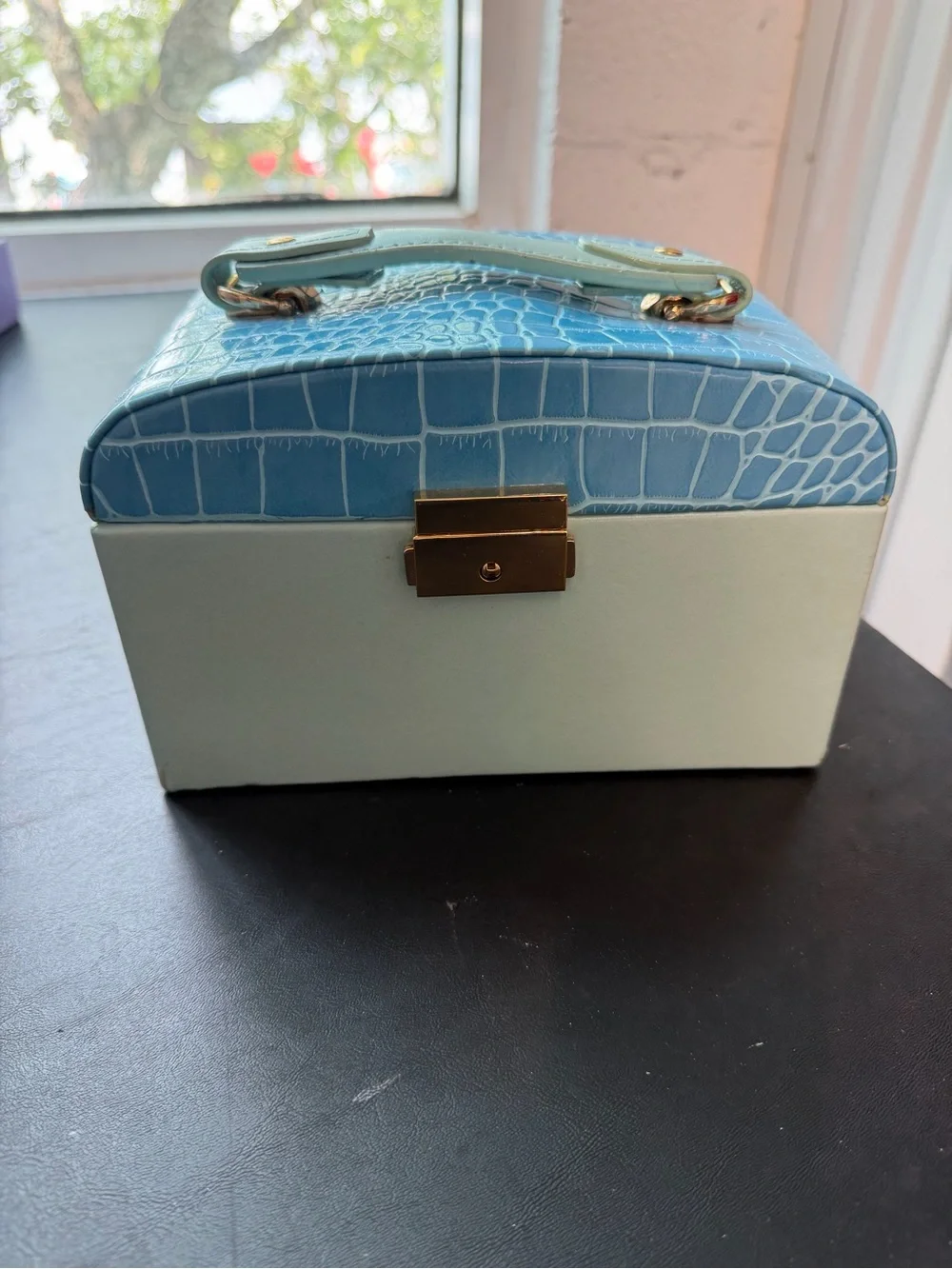 Blue Crocodile Embossed Jewelry Case Travel Box